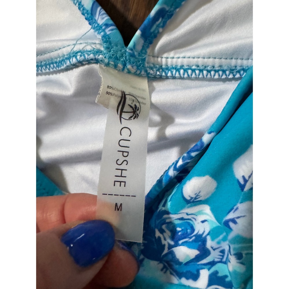 Cupshe Blue Floral Ruffle V-Neck One Piece Swimsuit OSC-912C Womens Medium - Picture 4 of 6